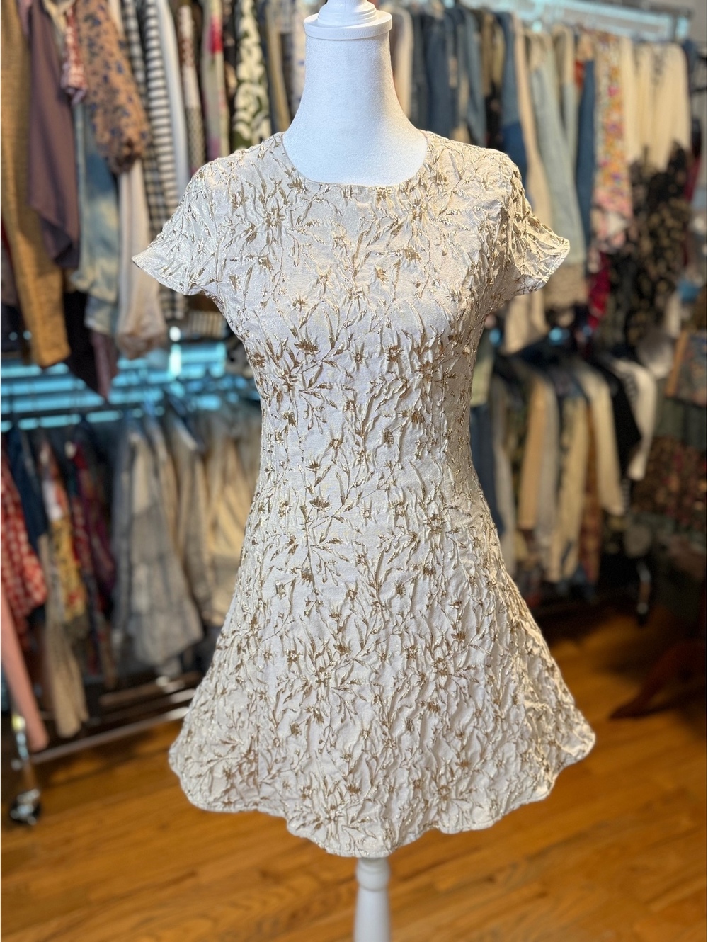 SELF CONTRAST Metallic Floral Jacquard Fit & Flare Party Dress XS NWOT